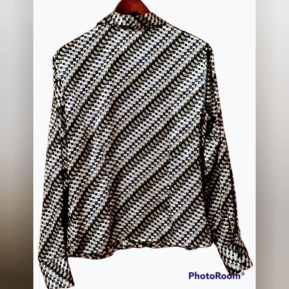 Focus 2000 Button Down Satin Blouse Geometric Pattern Sz 6 Medium - Picture 8 of 10